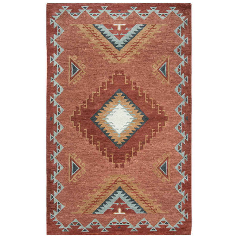 Tapis rouille en laine touffeté à la main Potts Southwestern, Rectangle 5 pi x 8 pi