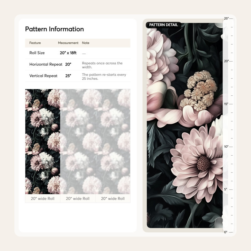 Moody Dahlia & Peony, papier peint mural amovible de style rétro chic pour des intérieurs dramatiques