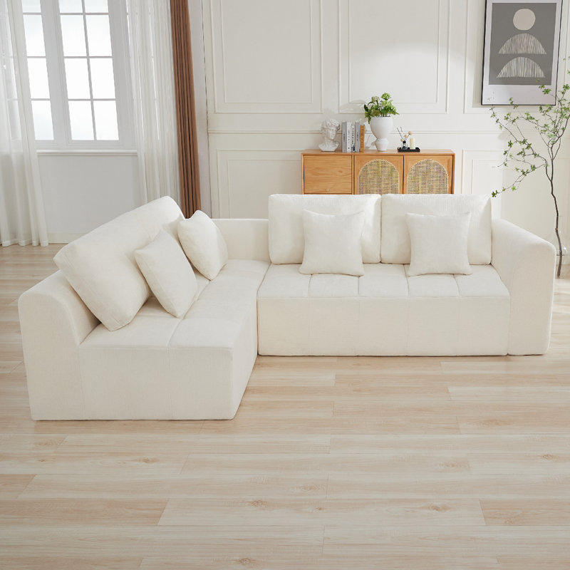 109.5’’ Oversized L-Shape Sectional Sofa, Modular Compressed Cloud Couch with Memory Foam, No Assembly Needed, Beige Chenille