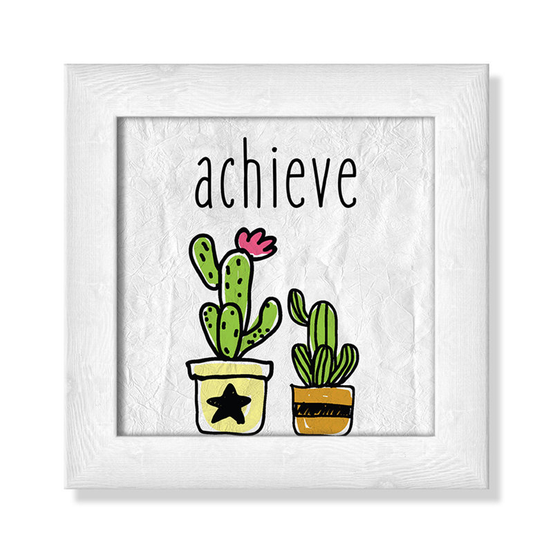 Impression sur papier Cacti C, Encadré plat à grain de bois blanc, H 8 po x l 8 po x P 0,6 po
