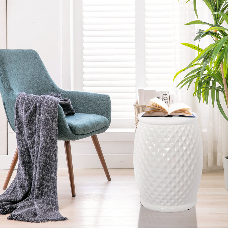 Tabouret d'appoint 11 po x 17,29 po en céramique émaillée - Table d'appoint polyvalente pour l'intérieur et l'extérieur