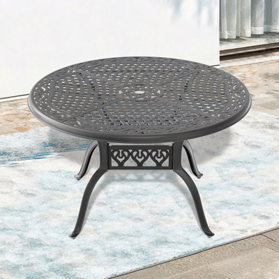 Table de salle à manger 48 "en fonte d'aluminium avec cadre et trou pour parasol