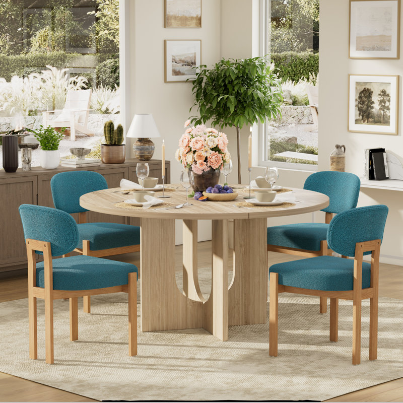 Ensemble de salle à manger Farmhouse, Une table et quatre chaises, Brun, Sarcelle