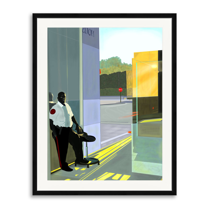 Security Guard Print by Evan Sklar, 30" H x 24" W, Black Framed Paper