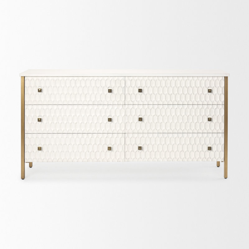 Buffet 6 tiroirs l 62,6 po, Or/blanc