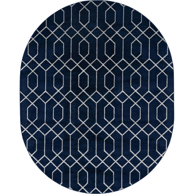Tapis bleu marine / argent Glam, Ovale 7 pi 10 po x 10 pi