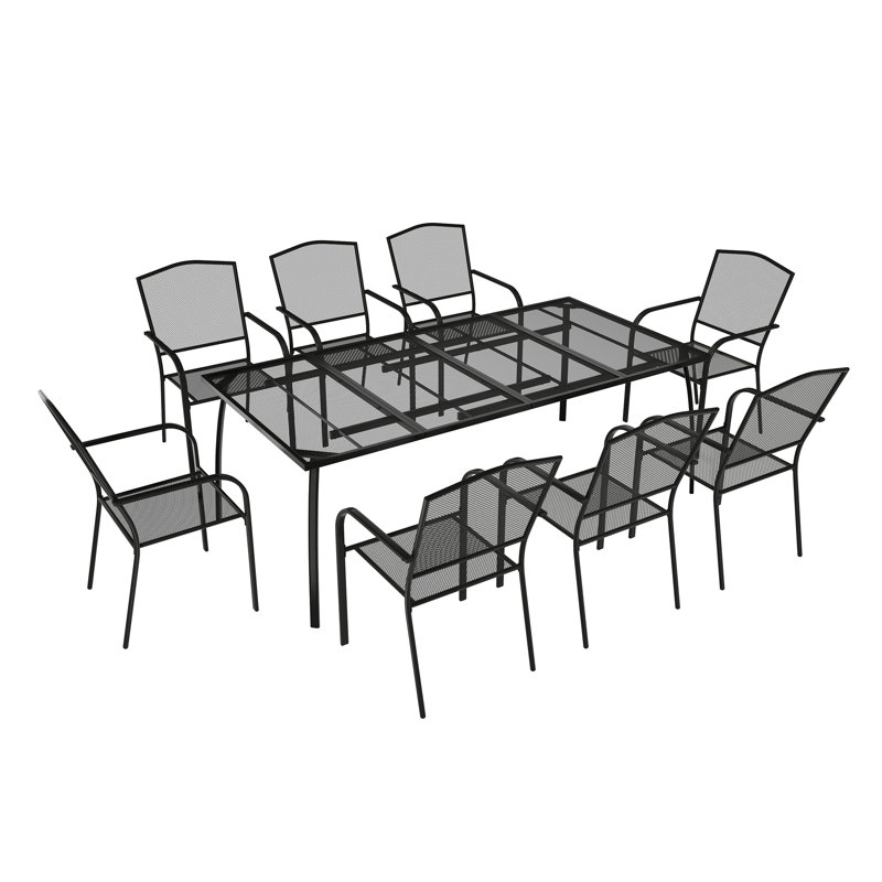 Rasmine Outdoor Dining Set with Mesh Design, 8, 78.7" L x 39.4" W x 28.3" H