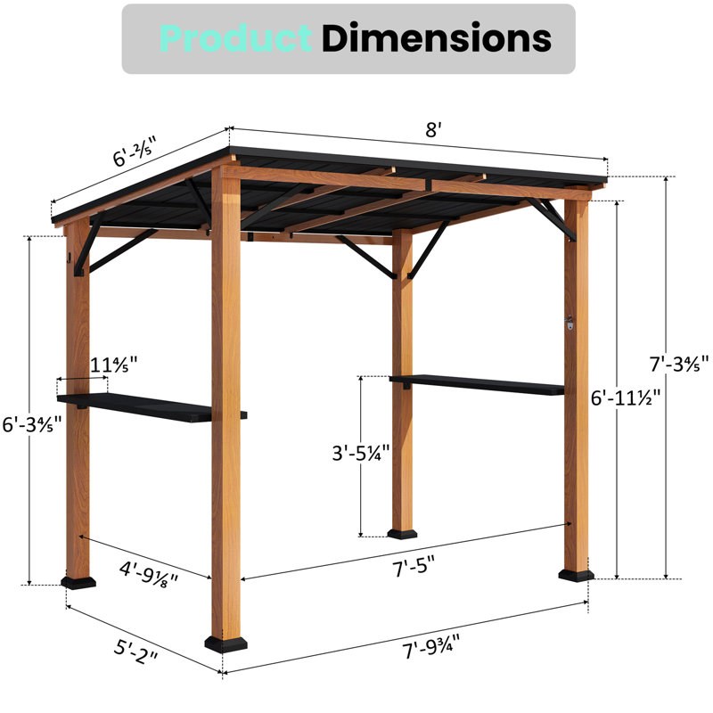 Belmont 6 pi x 8 pi Gazebo extérieur avec barbecue à toit rigide et toit en pente, comptoir de bar avec crochets et ouvre-porte