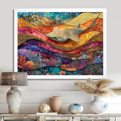 Stingray abstrait dans un aquarium, collages colorés I - art mural Stingray