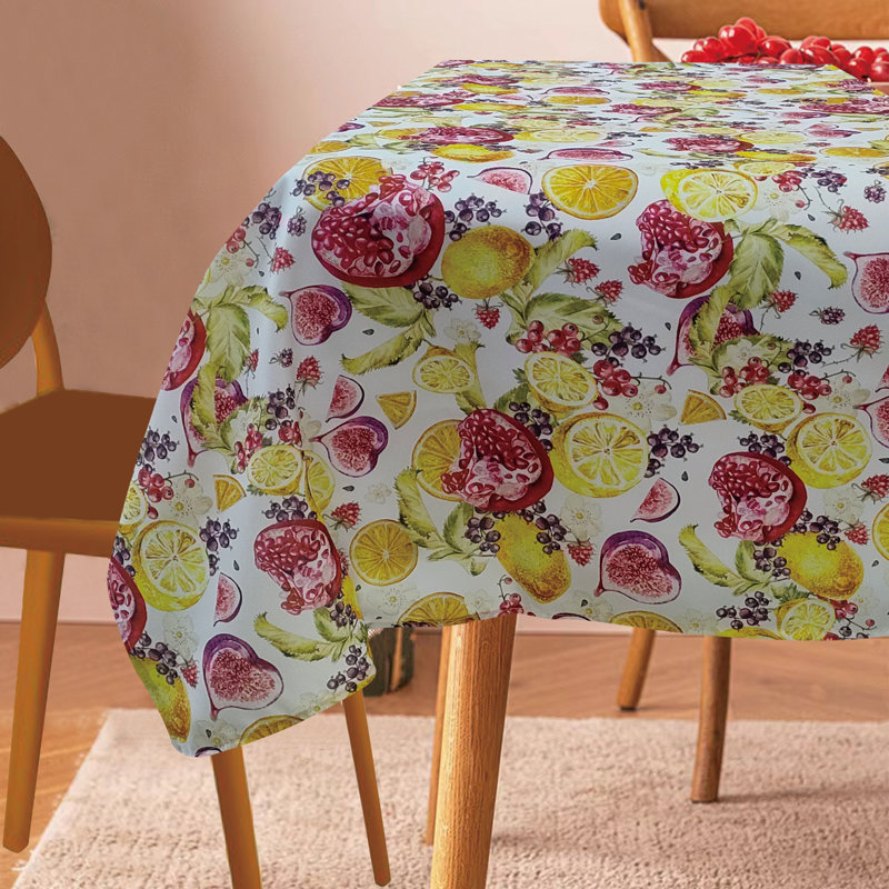 European Lemon Citrus Fruits Berries Pattern, Polyester Woven Printed Fabric, Multi , 60 inch by 120 inch, Seats 10 to 12 people, Rectangular Tablecloths