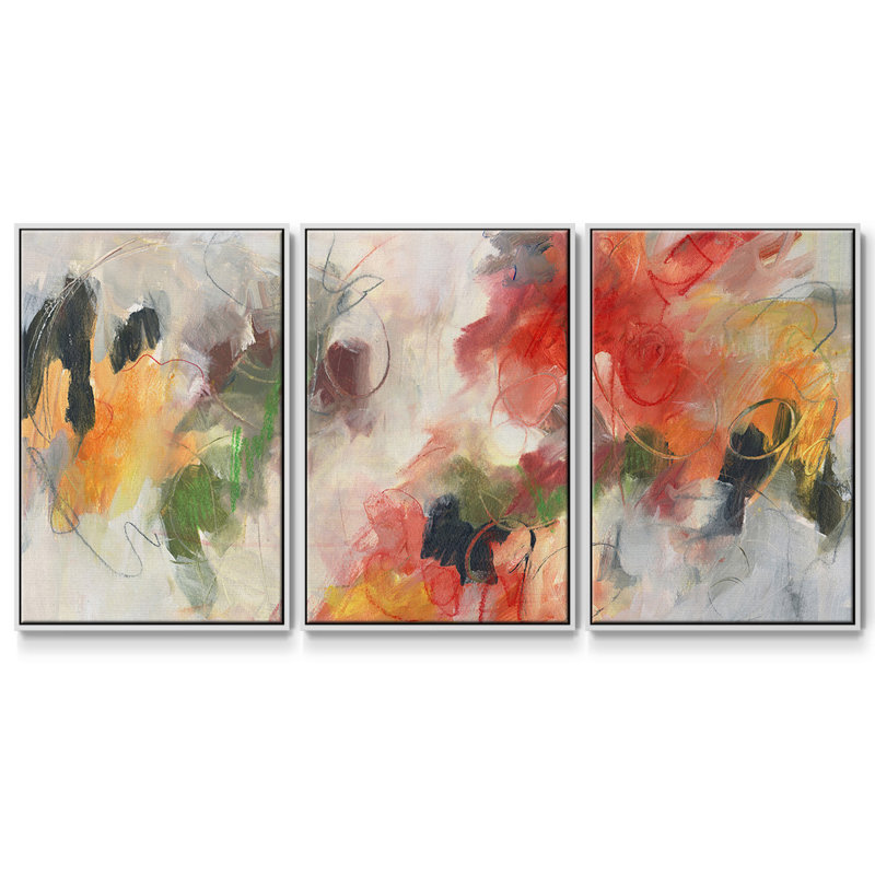 «Abstract Floral Delight II», 3 pièces, H 36 po x l 75 po x P 2 po, Blanc