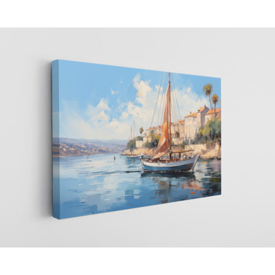 Oil Painting of Harbor with Boats Canvas Print, Modern Wall Art Decor for Home & Office