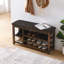 Un long banc à langer réglable en hauteur, fabriqué en bois d'hévéa naturel, est livré avec un siège confortable, un espace de rangement dissimulé et de grands compartiments de rangement, en bois grainé gris anthracite-1884856228