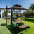 8 Ft. Hardtop Grill Gazebo Canopy Gray Steel Frame with 2-Tier PC Roof and Shelves