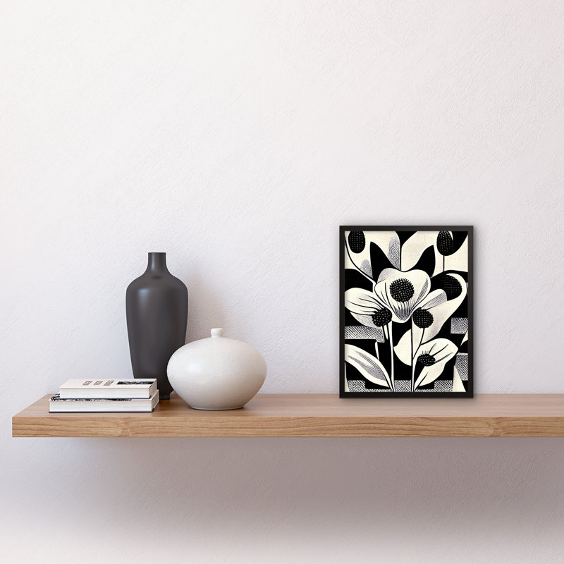 Black White Abstract Retro Flower - Single Picture Frame Print
