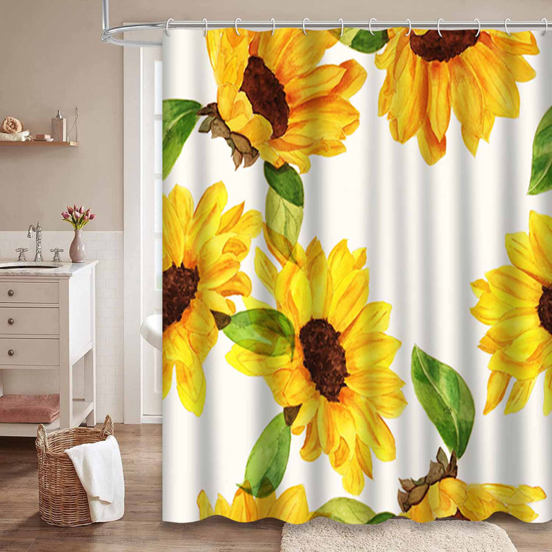 Papier peint tournesol aquarelle transparente avec 12 crochets, L 72 po x l 72 po