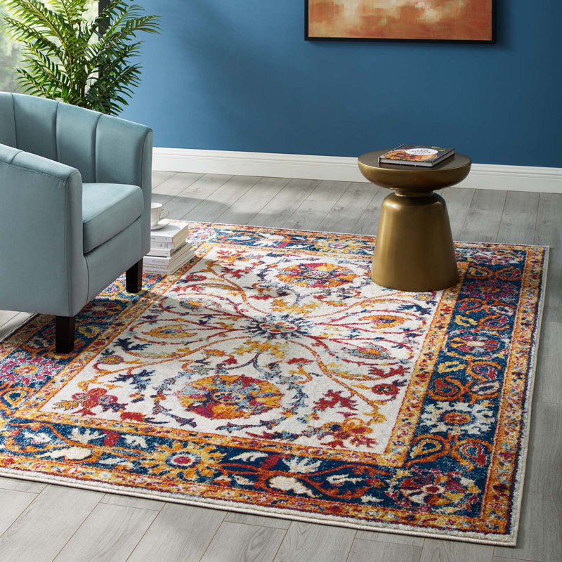 Modway Entourage Samira Distressed Vintage Floral Persian Medallion Area Rug in Multied, Rectangle 8' x 10'