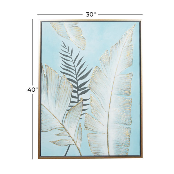 Bay Isle Home™ Canvas Tropical Leaf Blue Framed Wall Art with Gold ...