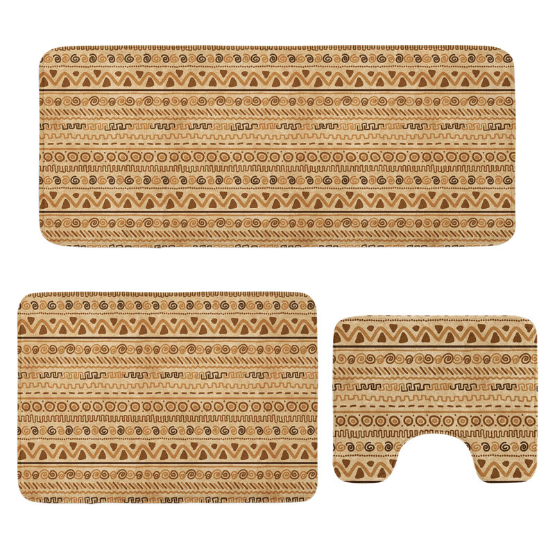  Ensemble de tapis de salle de bain et de tapis rectangulaires caramel brun sable 3 pièces Zambia