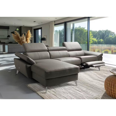 Milton Keynes Italian Leather Electric Reclining Corner Sofa with Adjustable Headrests and Adjustable Armrests