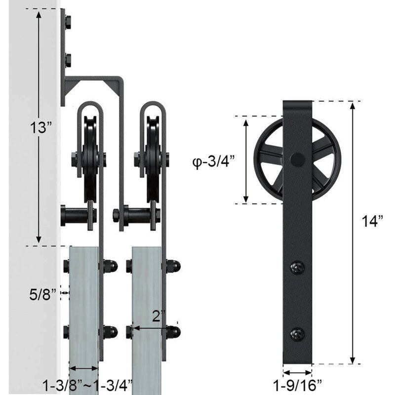 Black Sliding Bypass Barn Door Hardware Track Kit, 79 in.