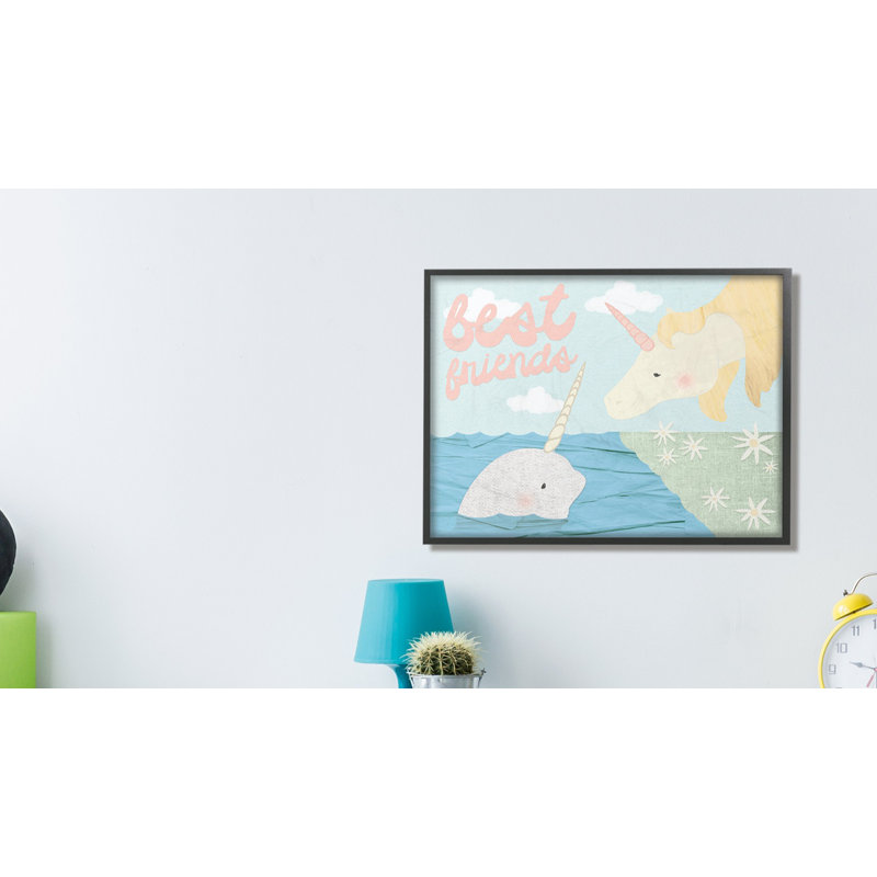 Art de collage narwhal et licorne best friends cohen, Giclée encadrée noir minuit, H 11 po x l 14 po x P 1,5 po