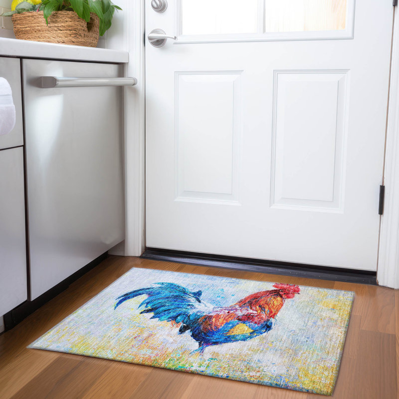 Premium Machine Washable Clemie AMF156 Blue Rug, Rectangle 1'8" x 2'6"