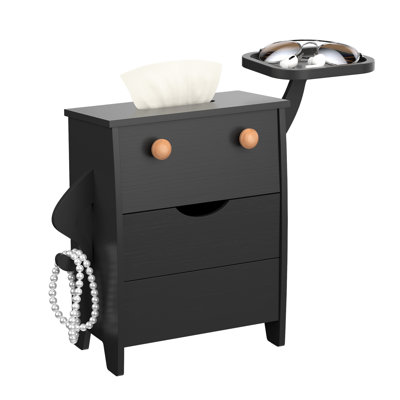 Cute Chubby Man Multipurpose Tissue Box Cover with 3 Storage Drawers & Side Tray, Eco-Friendly Natural Bamboo, Organizer for Entryway, Coffee Table & Bedside | Black
