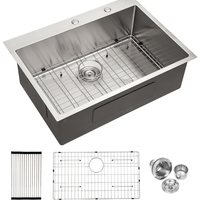 33X22x10" Stainless Steel Drop-In Kitchen Sink Single Bowl - T304 Steel, Strong And To Water Spots & Stains, Easy Clean With Water, R10 Corners Rust Stain Resistance, Maintenance, Corner Design For
