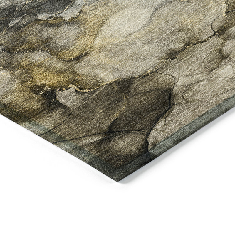 Machine Washable Indoor/Outdoor Xhevrie Pewter Rug, Runner 2'3" x 7'6"
