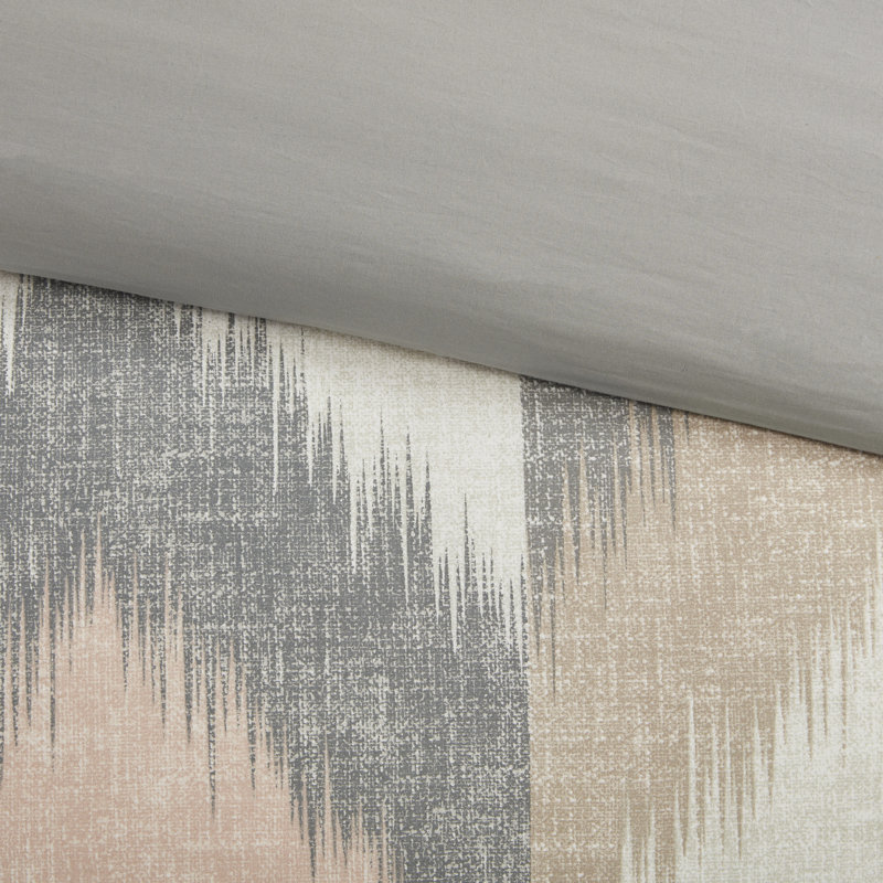 Full/Queen Blush and Gray Cotton Ikat Sham Set