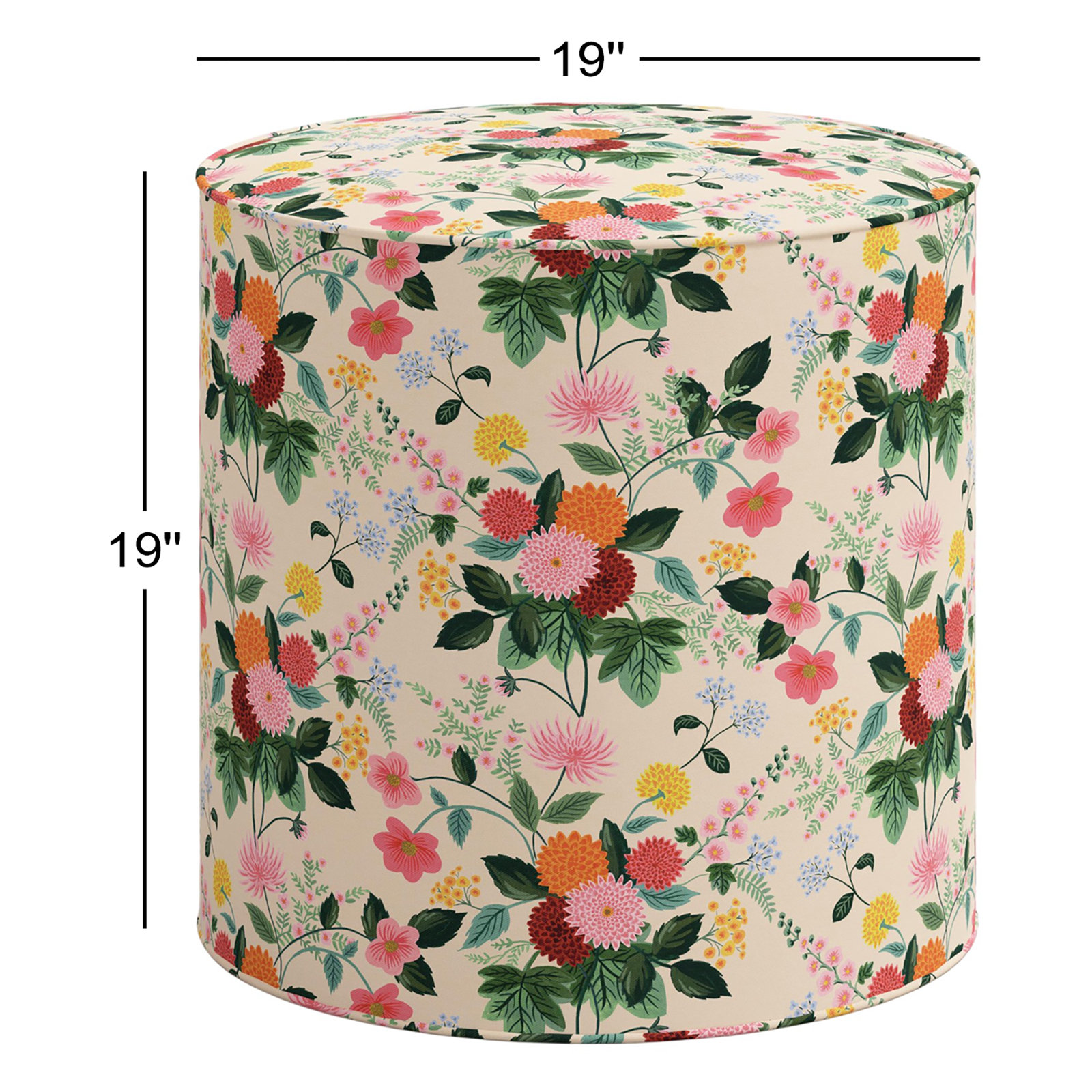 Rifle Paper Co. x Cloth & Company 19" Ottoman, Cream Flower