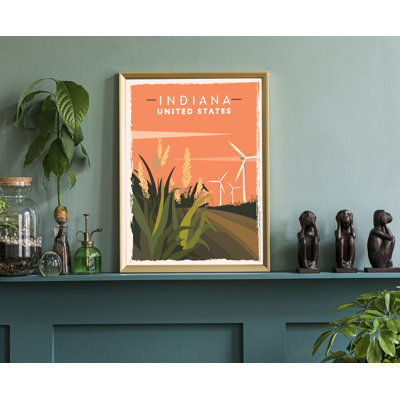 Indiana Retro Style State Travel Poster, Vintage Unframed Print, Home and Office Wall Art