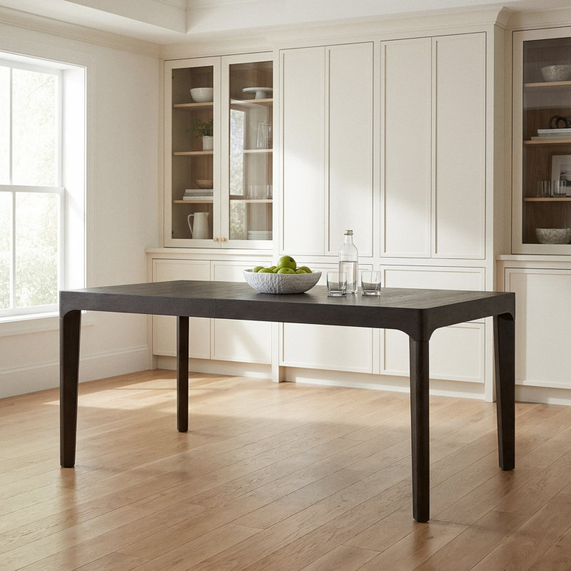 Table de salle à manger rectangulaire extensible Severine 90 po, de style moderne et contemporain, en placage de chêne, avec rallonge séparée de 18 po, 8 couverts