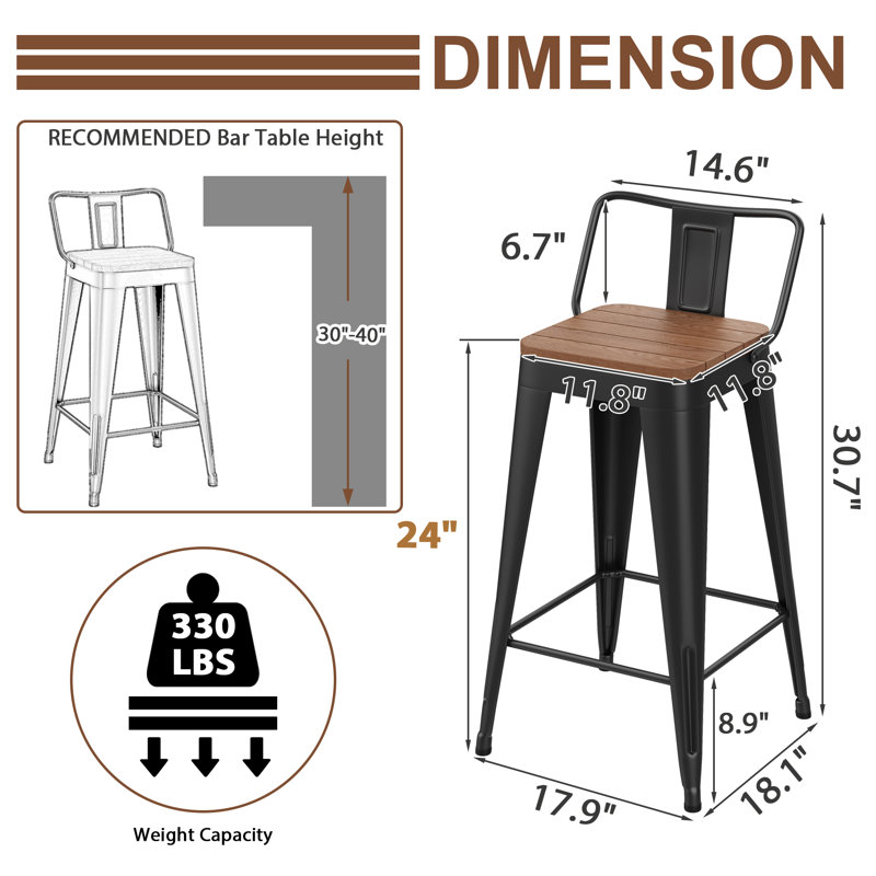 Tabouret d'extérieur en métal Kiamani , 24"