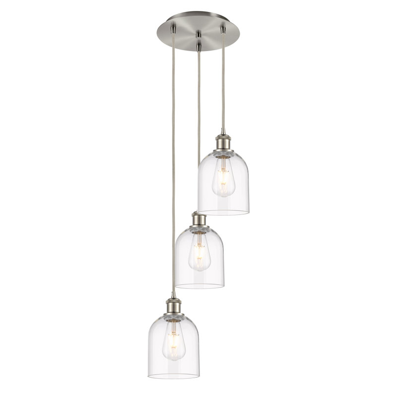 Luminaire suspendu grappe 3 lumières Odaniel, Nickel satiné brossé, Transparent
