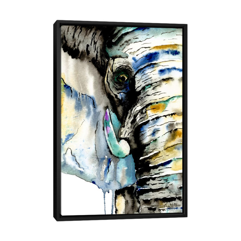 «Elephant» par Lisa Whitehouse, impression sur toile, H 26 po x l 18 po x P 1,5 po, Toile avec cadre noir, Pas de tapis