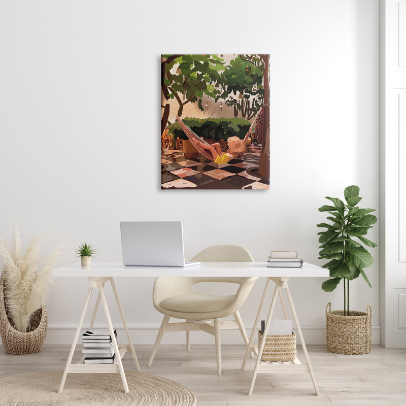 «Woman Lounging Hammock Tropical Summer Holiday Scenery» par Amelia Noyes - impression, H 40 po x l 30 po x P 1,5 po