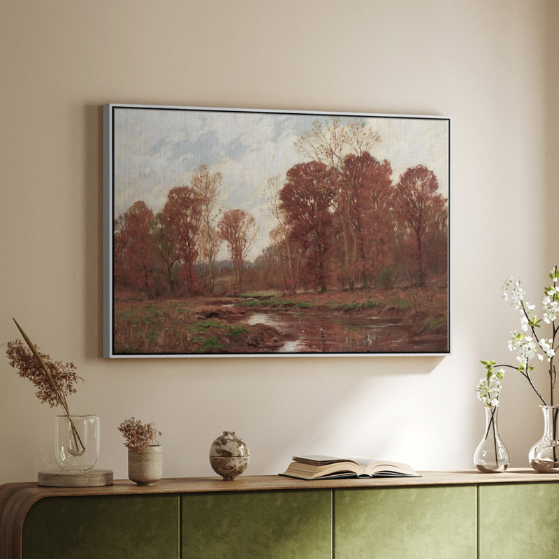 Paysage rétro - Cccxxxiv, H 25 po x l 37 po x P 2 po, Toile encadrée flottée blanche