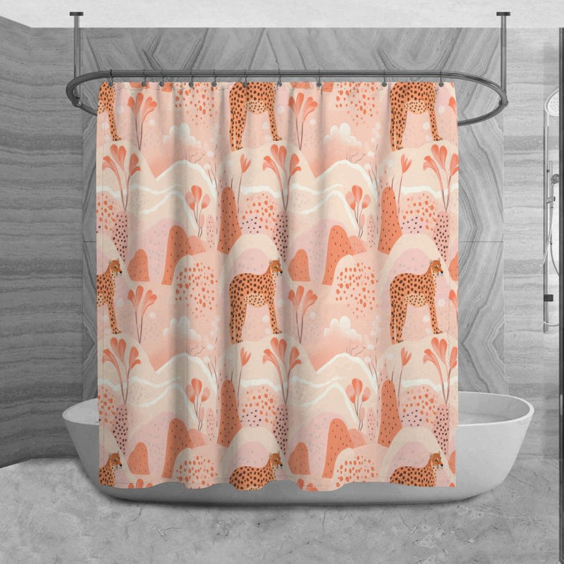 Cheetah Shower Curtain Animals Bathroom Decor Pink, 84" H x 70" W x 6" D