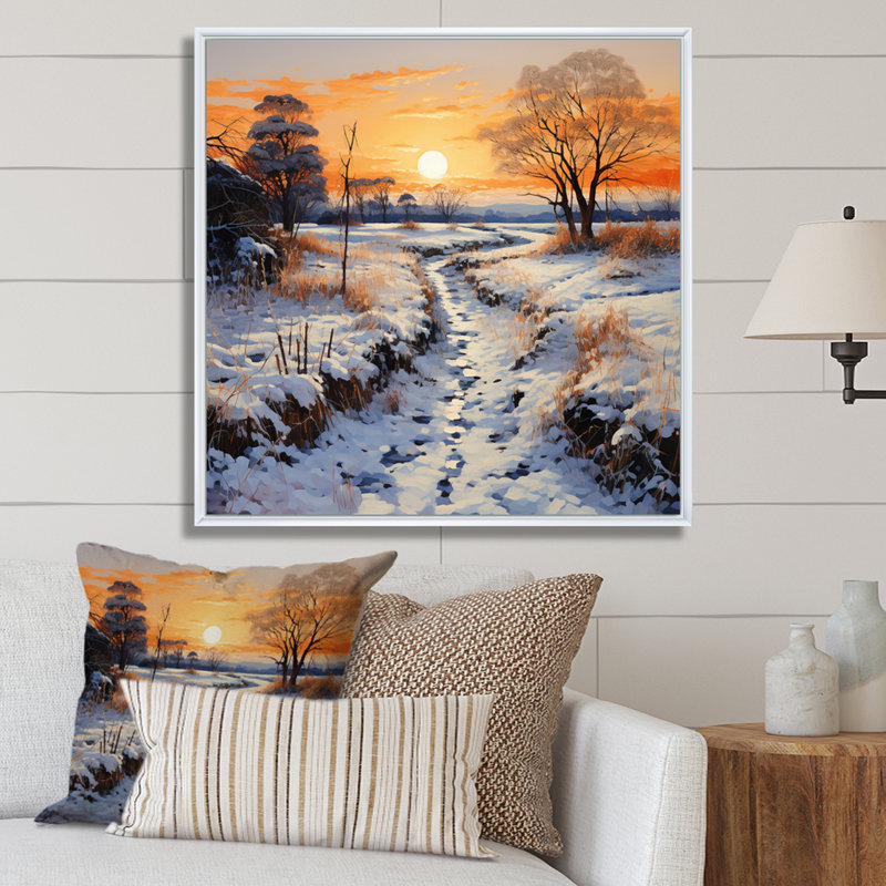 Décoration murale Winters Glow Pointillism - Paysages, H 16 po x l 16 po x P 1 po, Cadre flottant blanc