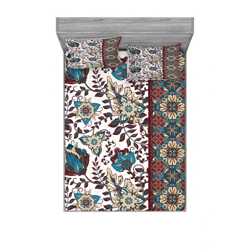 Microfiber Sheet Set, Full/Double Sheet Set with Fitted Sheet, Floral 5