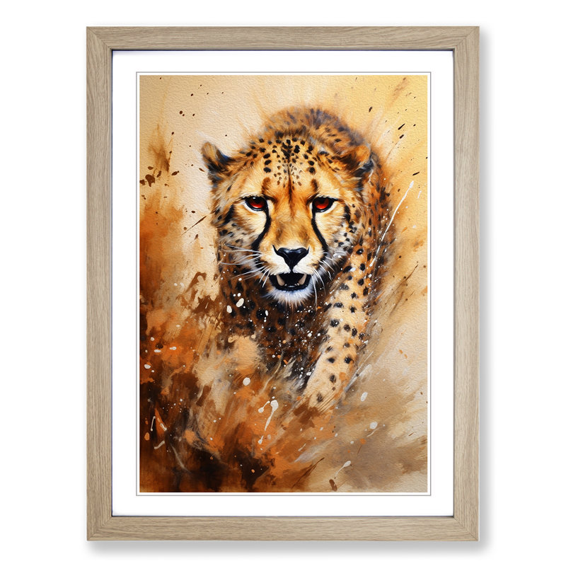 Cheetah Action No.2 - Single Picture Frame Print on Wood, Oak Framed, 46cm H x 34cm W x 2cm D