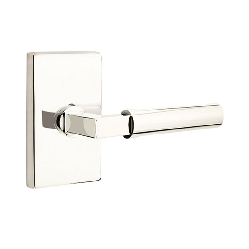Levier de porte d'intimité (lit et bain) avec rosette, Droite, Nickel lumineux
