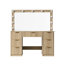 47" Large Natural Fluted Vanity Desk With Mirror & Adjustable Led Lights-792053736