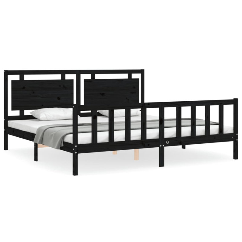 Bed Frame with Headboard, 200 x 200cm, Black