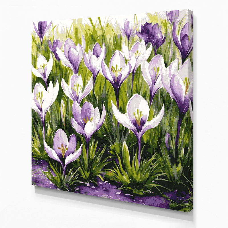 Botanical Crocuses Grey Canvas Wall Art, 32" H x 32" W