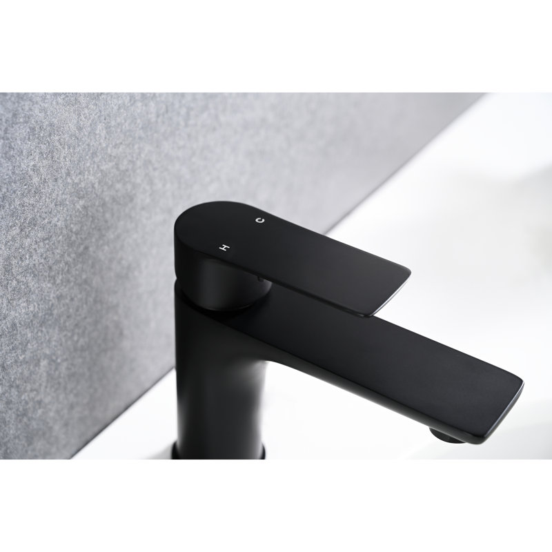 Robinet pour salle de bain, fini noir mat, poignée simple, laiton, trou, style contemporain, valve en céramique, poignée de contrôle de l'eau chaude et froide, fabrication en laiton, installation de trou, conception moderne, température