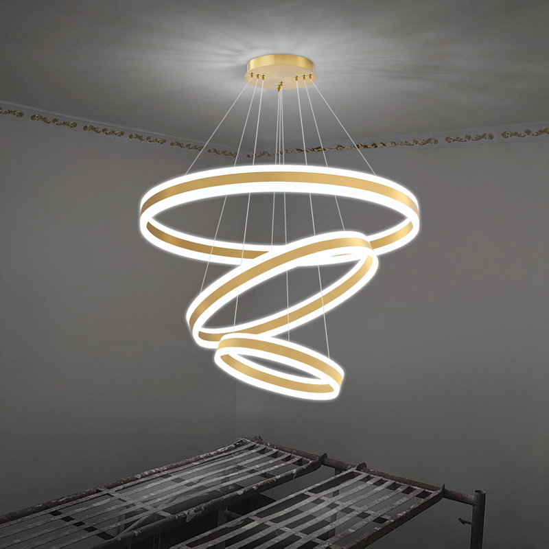 3 - Light Modern Led Dimmable Chandelier, Gold, Gold