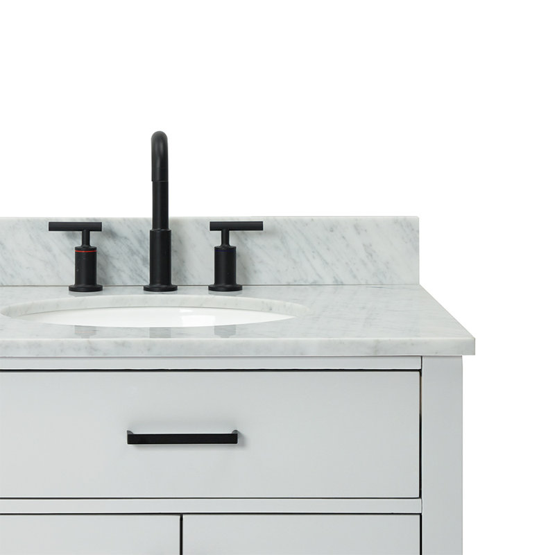 Jameal 72' Solid Wood Double Bathroom Vanity with 0.75' Carrara Marble Top, Gris, Ovale